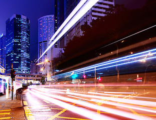 Image showing city light trails on traffic road