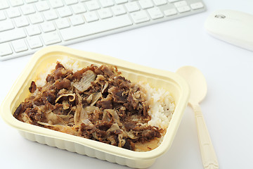 Image showing Fast food lunch on working desk