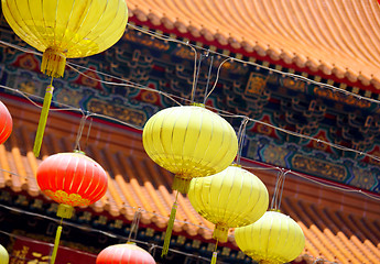 Image showing Chinese lantern in front of temple