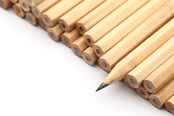 Image showing Heap of pencil with one sharpen 