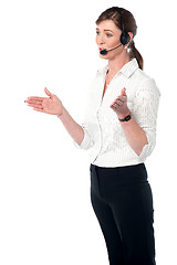 Image showing Female executive explaining, hands movement