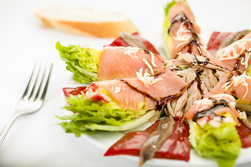 Image showing food salmon anchovy salad