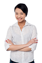 Image showing Beautiful young asian girl, arms folded