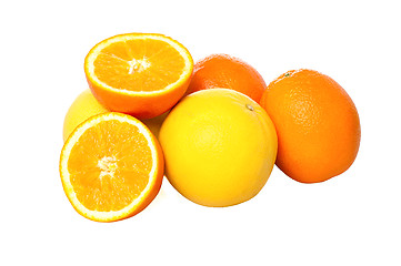 Image showing Sliced oranges and grapefruits