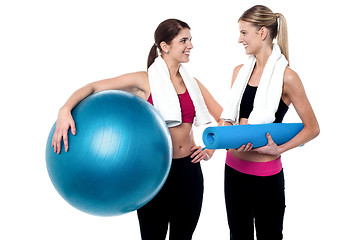 Image showing Two friends communicating after workout