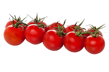 Image showing Cherry tomatoes arranged in a row