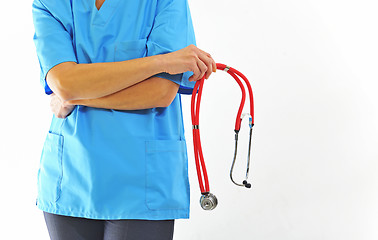 Image showing Female doctor holding stethoscope
