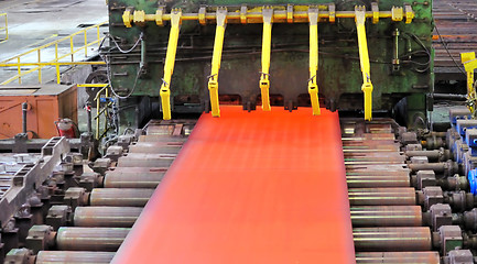 Image showing hot steel on conveyor