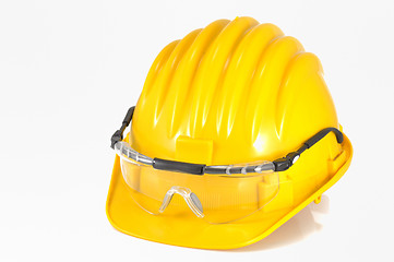 Image showing Yellow helmet isolated and glasses