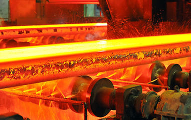 Image showing hot steel on conveyor