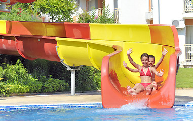 Image showing Children on water slide