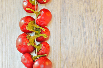 Image showing Red chilli in a row, tied by rope