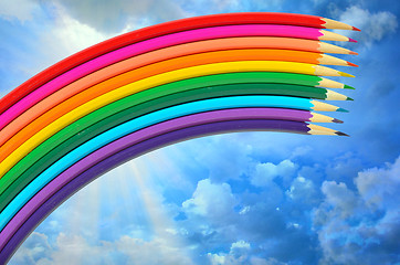 Image showing colored pencils and rainbow