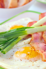 Image showing  breakfast with bacon and fried eggs
