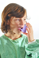 Image showing little girl using inhaler