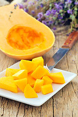 Image showing sliced pumpkin on plate 