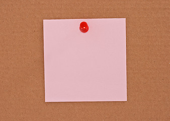 Image showing Pink note paper attached with red pin