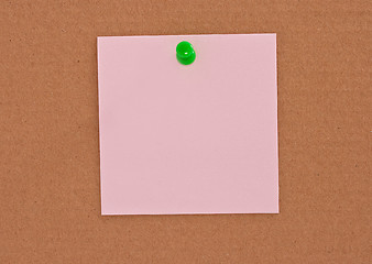 Image showing Pink note paper attached with green pin