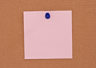 Image showing Pink note paper attached with blue pin