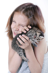 Image showing child and kitten