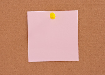 Image showing Pink note paper attached with yellow pin