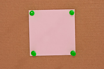 Image showing Pink note paper attached with green pin