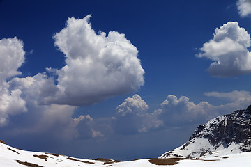 Image showing Blue sky with clouds in snow mountains