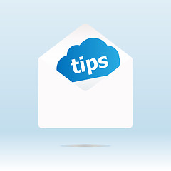 Image showing tips word on blue cloud, mail envelope