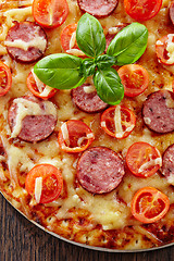 Image showing Salami and tomato pizza