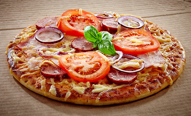 Image showing Salami and tomato pizza