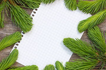 Image showing Empty paper form with fir-tree branches