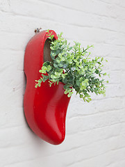 Image showing Dutch wooden shoe with fake flowers