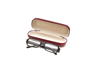 Image showing Black glasses with case, isolated on white background