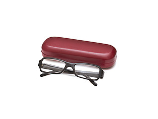 Image showing Black glasses with case, isolated on white background