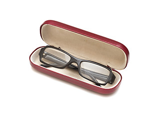 Image showing Black glasses with case, isolated on white background