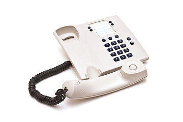 Image showing Grey plastic telephone on white background