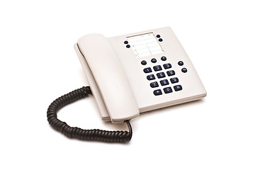 Image showing Grey plastic telephone on white background