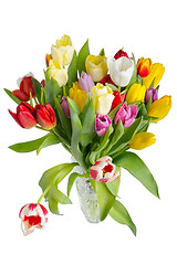 Image showing Bouquet of tulips in a crystal vase