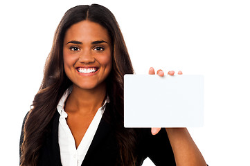 Image showing Woman showing blank rectangular billboard