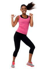 Image showing Cheerful fitness trainer filled with enthusiasm