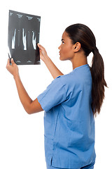 Image showing Young doctor looking at scanned x-ray report