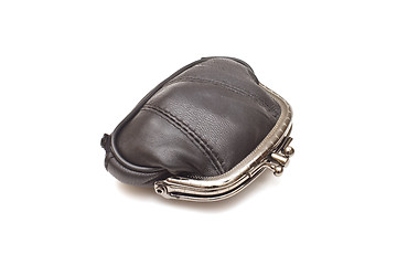 Image showing Black leather purse on white background