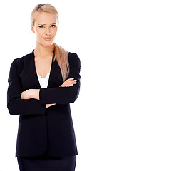 Image showing Smiling blond business woman on white