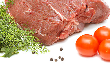 Image showing Piece of beef and vegetables on white