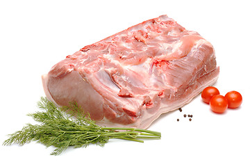 Image showing Piece of pork and vegetables on white