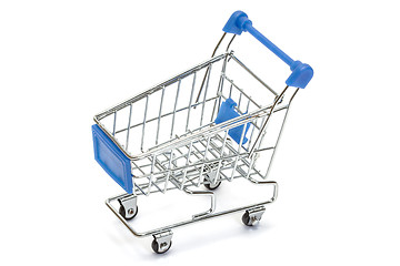 Image showing Blue shopping cart on white