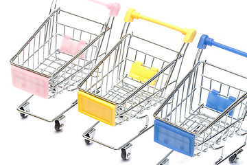 Image showing Shopping carts on white, closeup