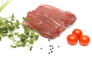 Image showing Piece of beef and vegetables on white