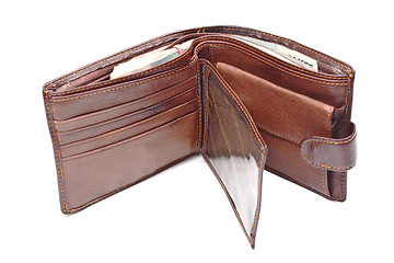 Image showing Brown leather wallet with money