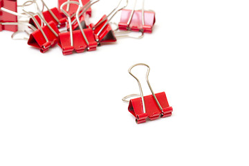 Image showing Red paper clips closeup